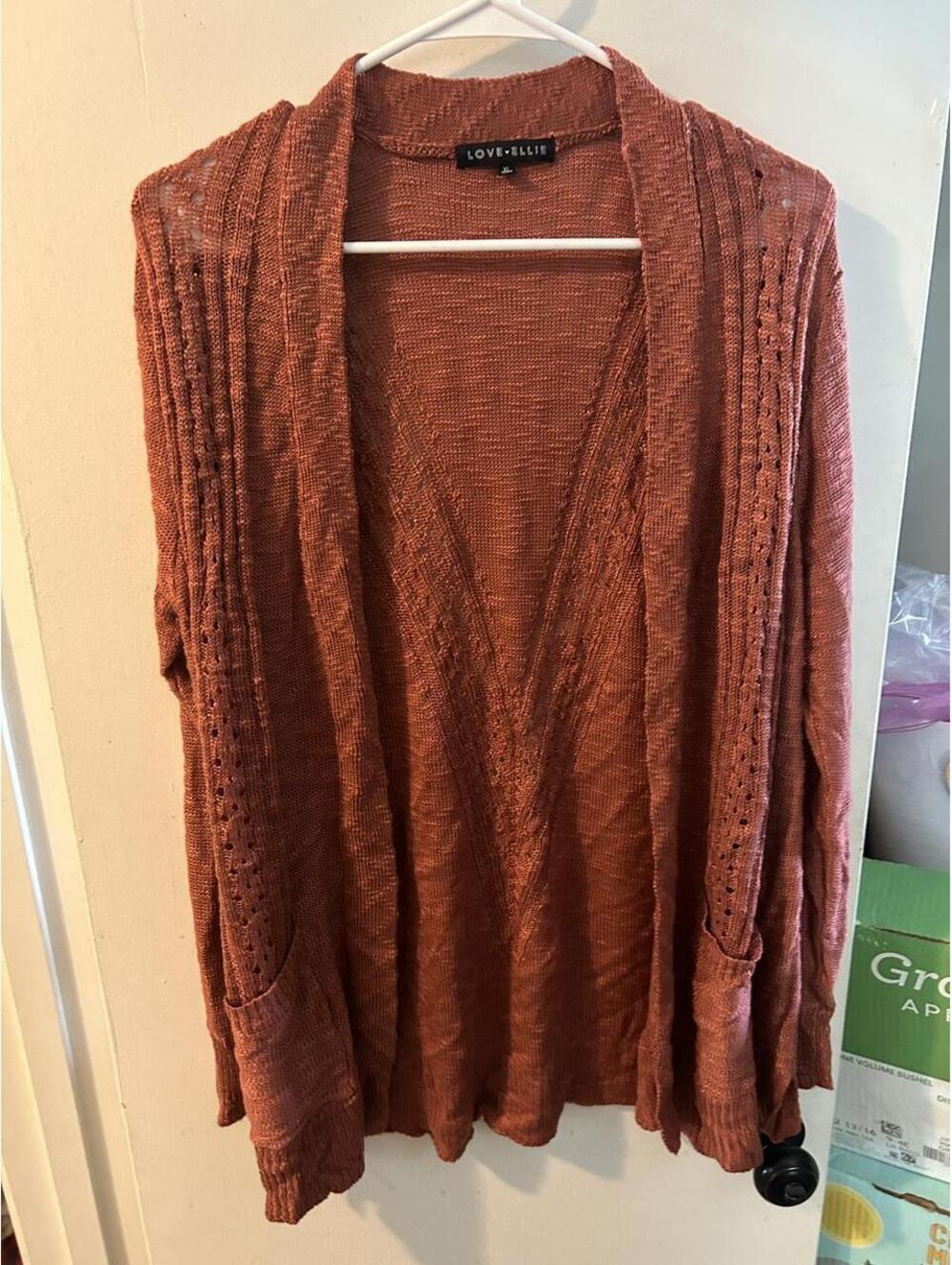 Love ELLIE burnt orange open front cardigan in XL
